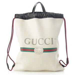 Gucci Leather Drawstring Logo Backpack Daypack Tote Bag White Multicolor